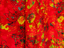 Load image into Gallery viewer, 075 Red w/ Green-Yellow Floral Bali Batik Cotton Woven BTY