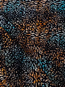 035 Teal Orange Cheetah on Black Bali Batik Cotton Woven BTY