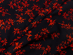 021 Red Black Stamped Floral Bali Batik Cotton Woven BTY