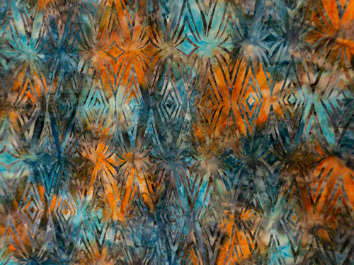 034 Teal Orange Diamond Lines Bali Batik Cotton Woven BTY