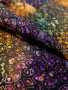 038 Dark Green, Purple, Orange Diamonds Bali Batik Cotton Woven BTY
