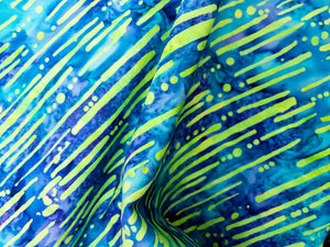 044 Teal and Purple with Lime Dash Bali Batik Cotton Woven BTY