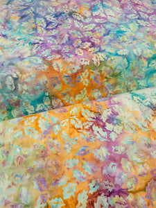 057 Purple/Orange/Teal Leaf Print Bali Batik Cotton Woven BTY