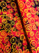 Load image into Gallery viewer, 072 Red/Black with Yellow Circles Bali Batik Cotton Woven BTY
