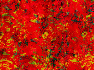 075 Red w/ Green-Yellow Floral Bali Batik Cotton Woven BTY