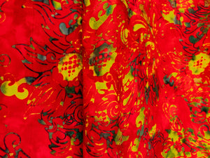 075 Red w/ Green-Yellow Floral Bali Batik Cotton Woven BTY