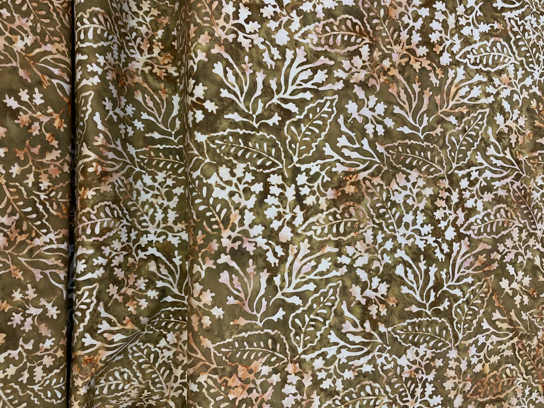 031 Green Oak Leaf Print Bali Batik Cotton Woven BTY