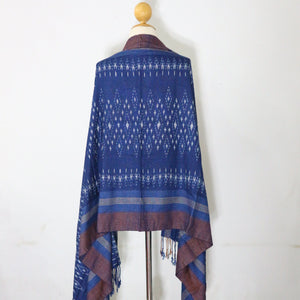 Indigo Ikat Shawl-03933 Blue and Brown-7024