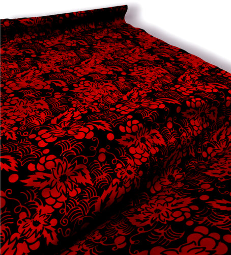 022 Red Flower Basket on Black Bali Batik Cotton Woven BTY